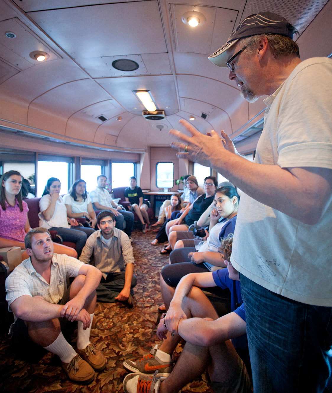 A group on a bus heading to a historical site in Soria, Spain